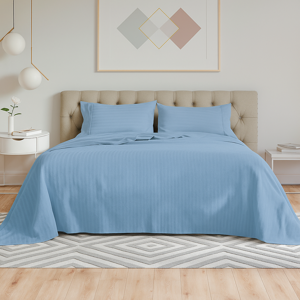 1200TC 100% Egyptian Cotton Sheet Set 4PCS (King)- Chambray Blue