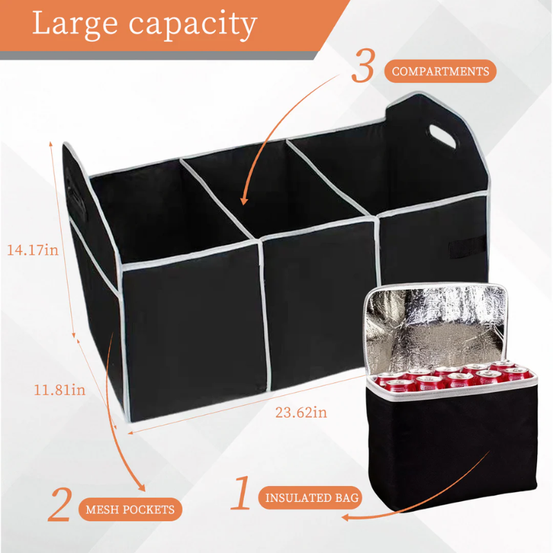 Collapsible Car Trunk Organiser with Cooler Bag