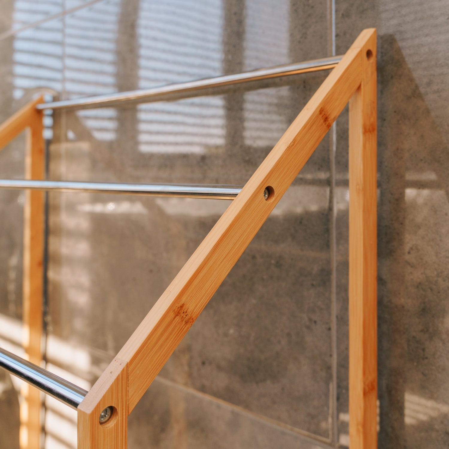 85Cm Standing Towel Rack Bamboo Towel Bar Metal 3 Tier - 05