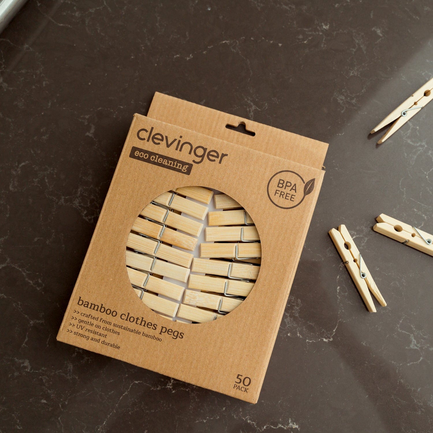 50 Pcs Eco Bamboo Clothes Pegs - 01