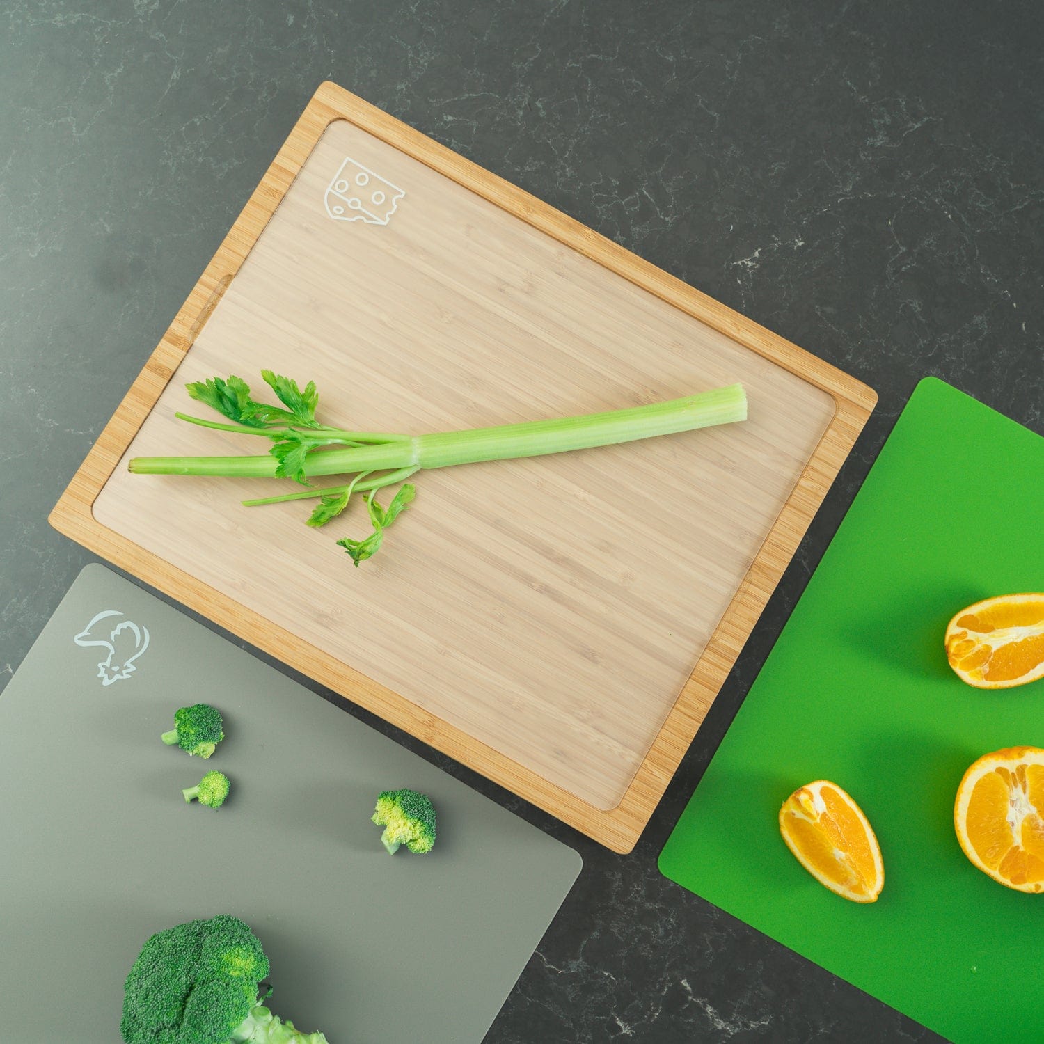 Bamboo Chopping Board With 5 Pcs Color Coded Flexible Cutting Mats - 10