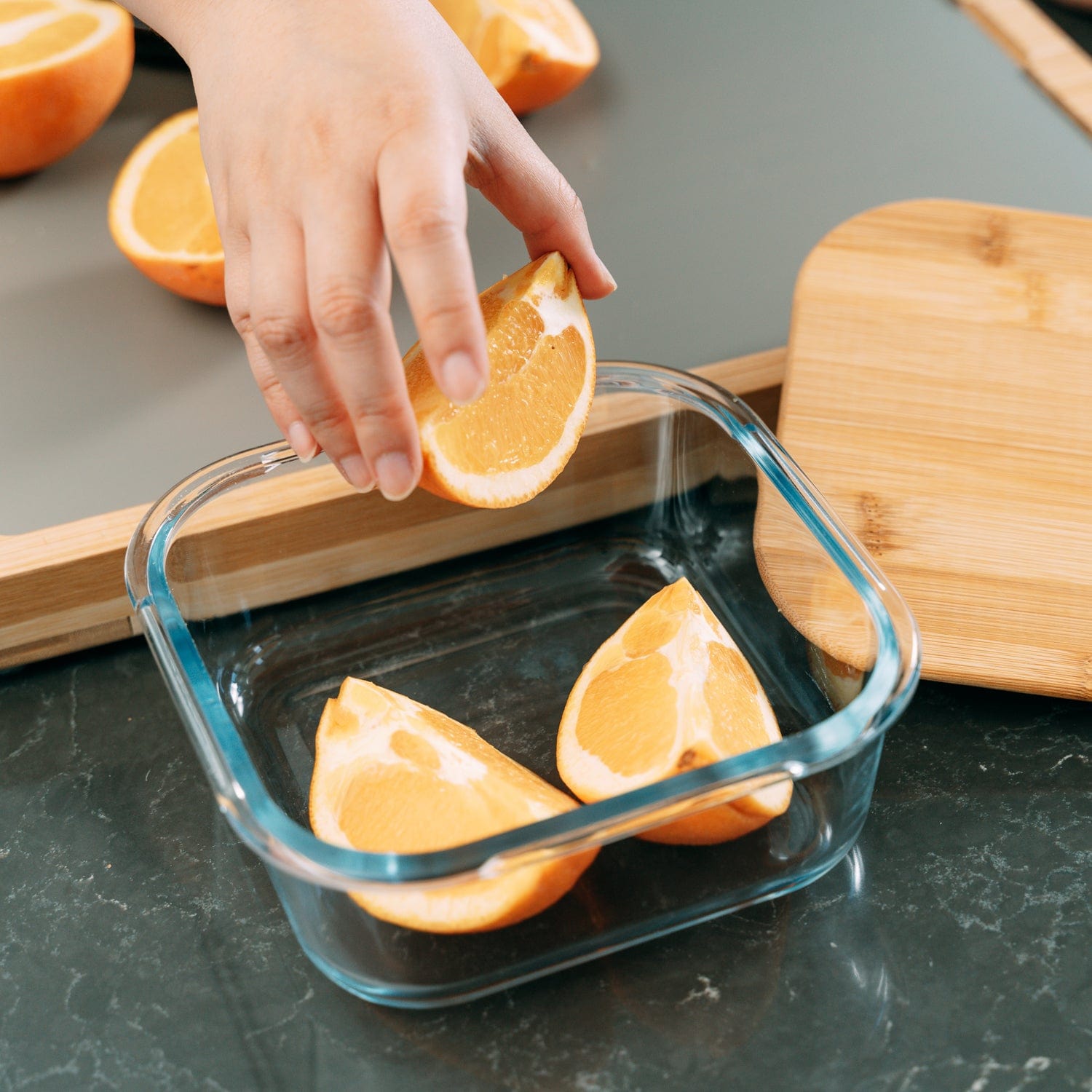 Medium Bamboo Food Container Clear Glass With Bamboo Lid - 02