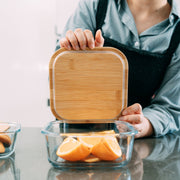 Medium Bamboo Food Container Clear Glass With Bamboo Lid - 03