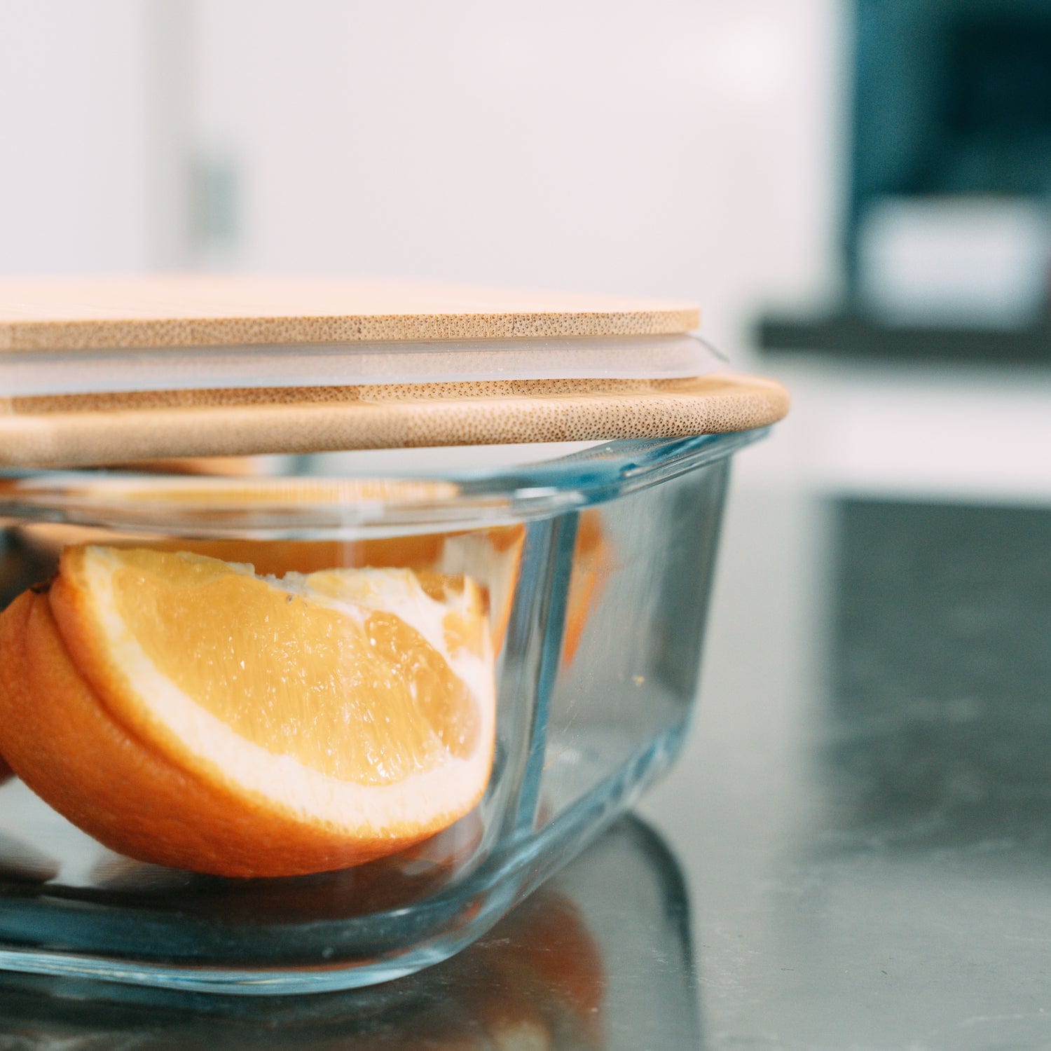 Medium Bamboo Food Container Clear Glass With Bamboo Lid - 04