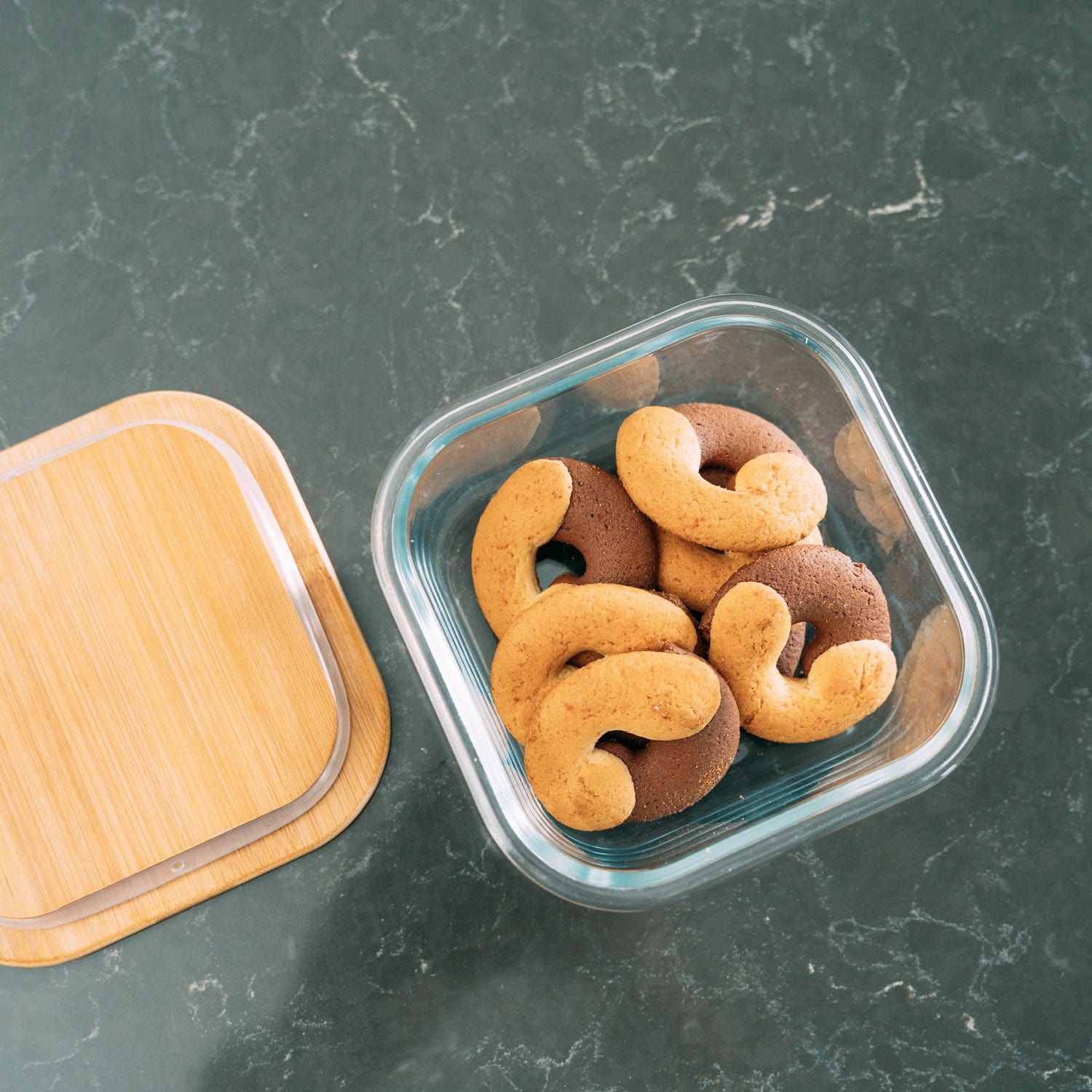 Medium Bamboo Food Container Clear Glass With Bamboo Lid - 05