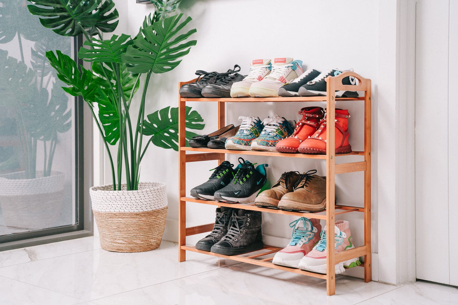 Bamboo Storage Shoe Rack Organiser 4 Tiers Layers - 03