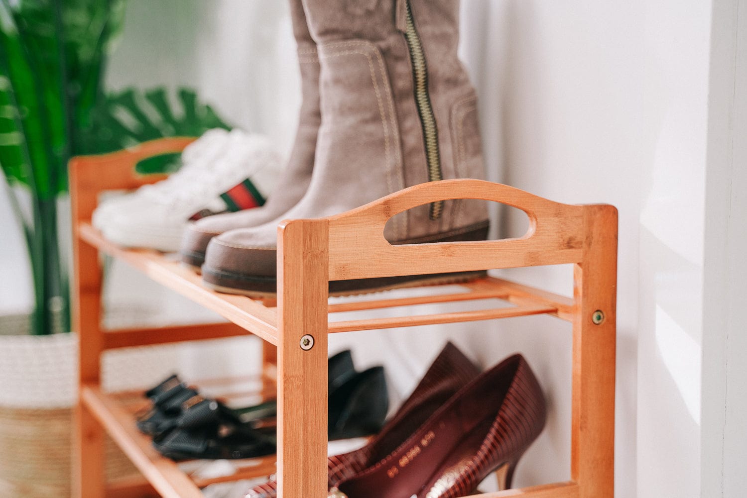 Bamboo 3 Tiers Layers Storage Shoe Rack Organiser - 04