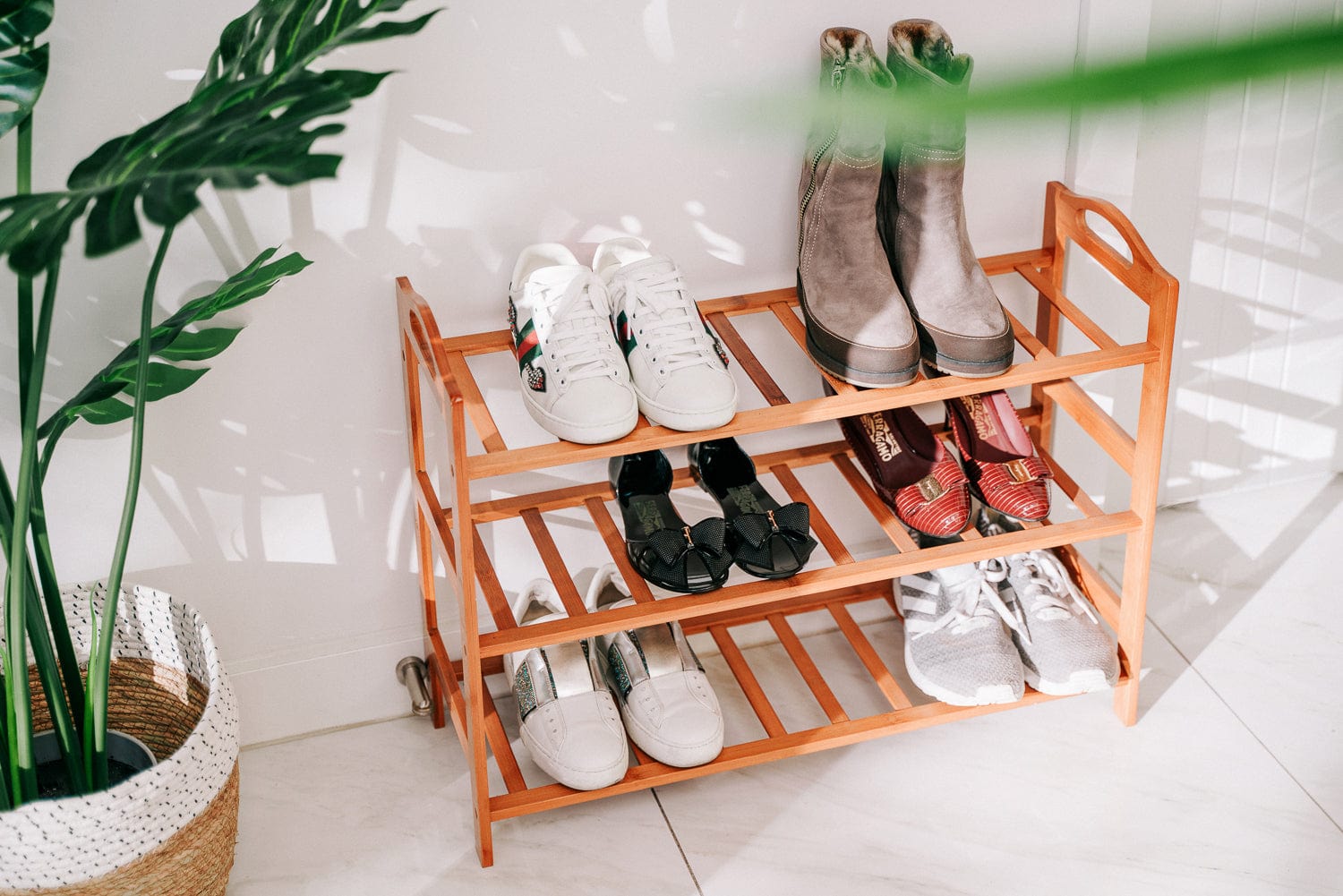 Bamboo 3 Tiers Layers Storage Shoe Rack Organiser - 03