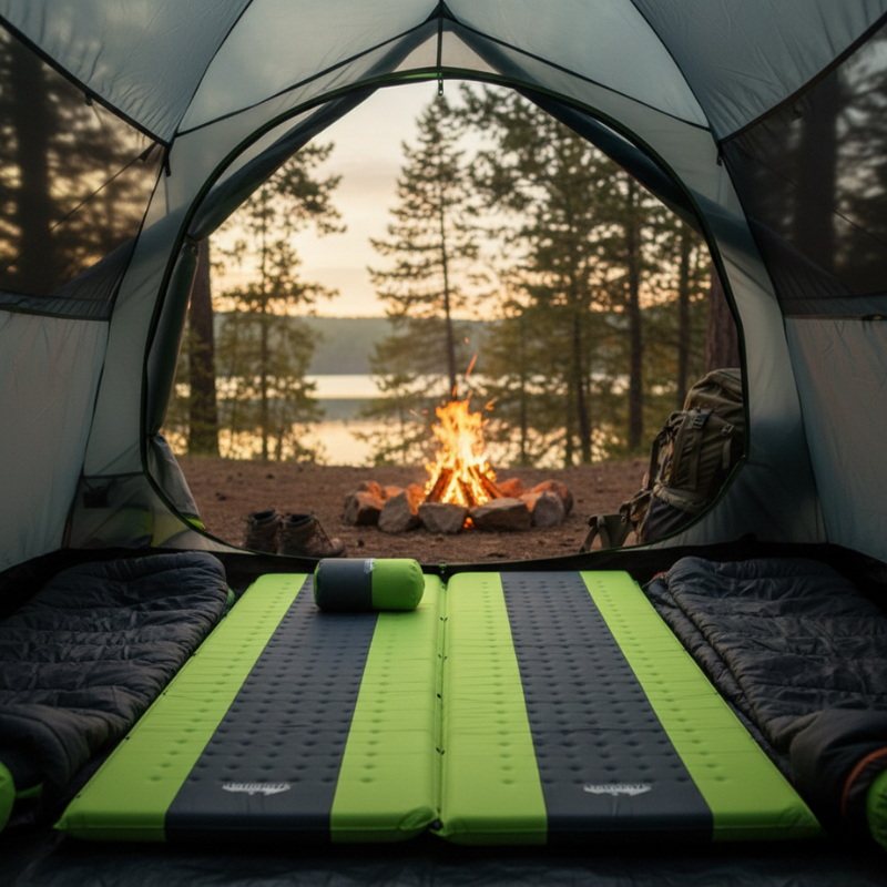 Double Self Inflating Mattress Camping Sleeping Mat Air Bed Pad - Green