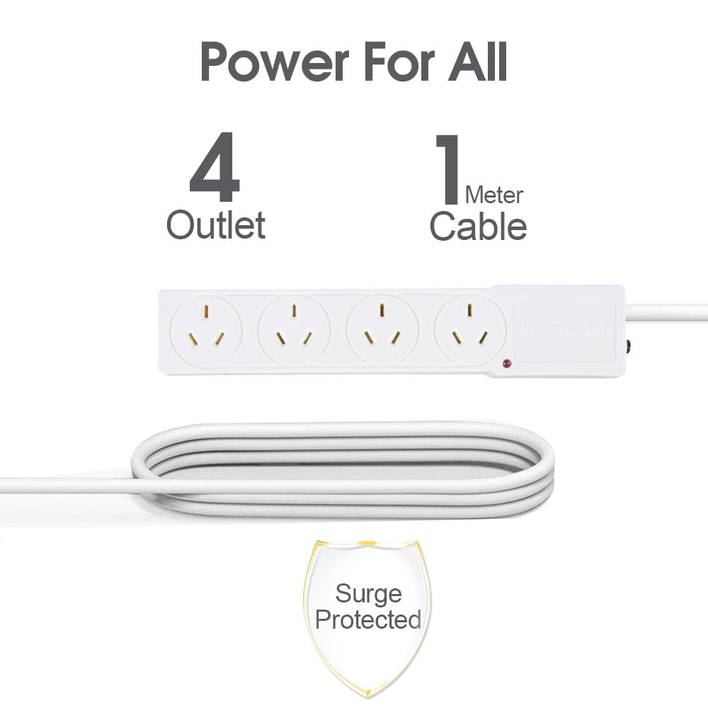 4 Outlet Powerboard With Surge Protection 1M Lead Cable - 08