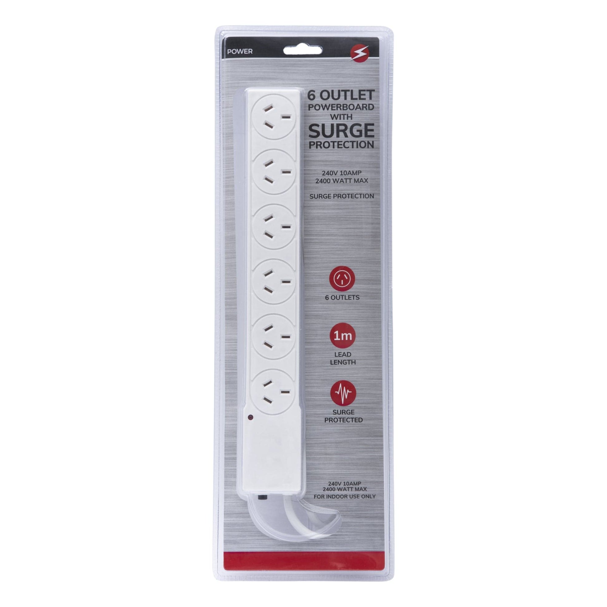 6 Outlet Power Board With Surge Protection 1M Lead Cable - 07
