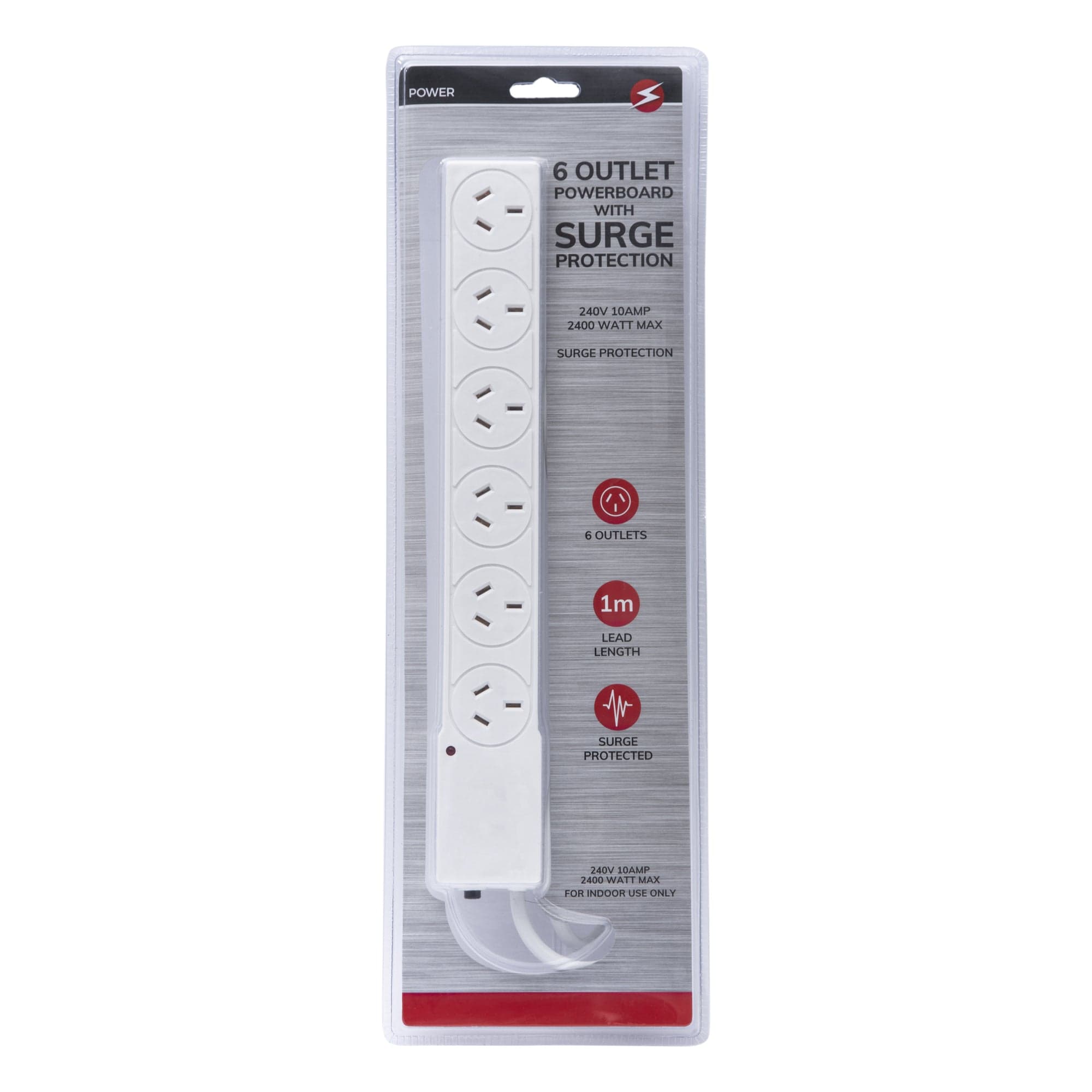 6 Outlet Power Board With Surge Protection 1M Lead Cable - 07