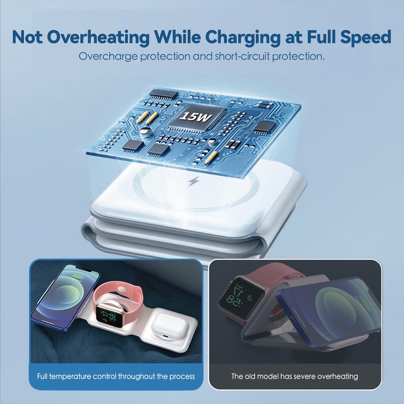 3 In 1 Wireless 15W Qi Fast Charging Foldable Station For Apple Mag Safe - 07