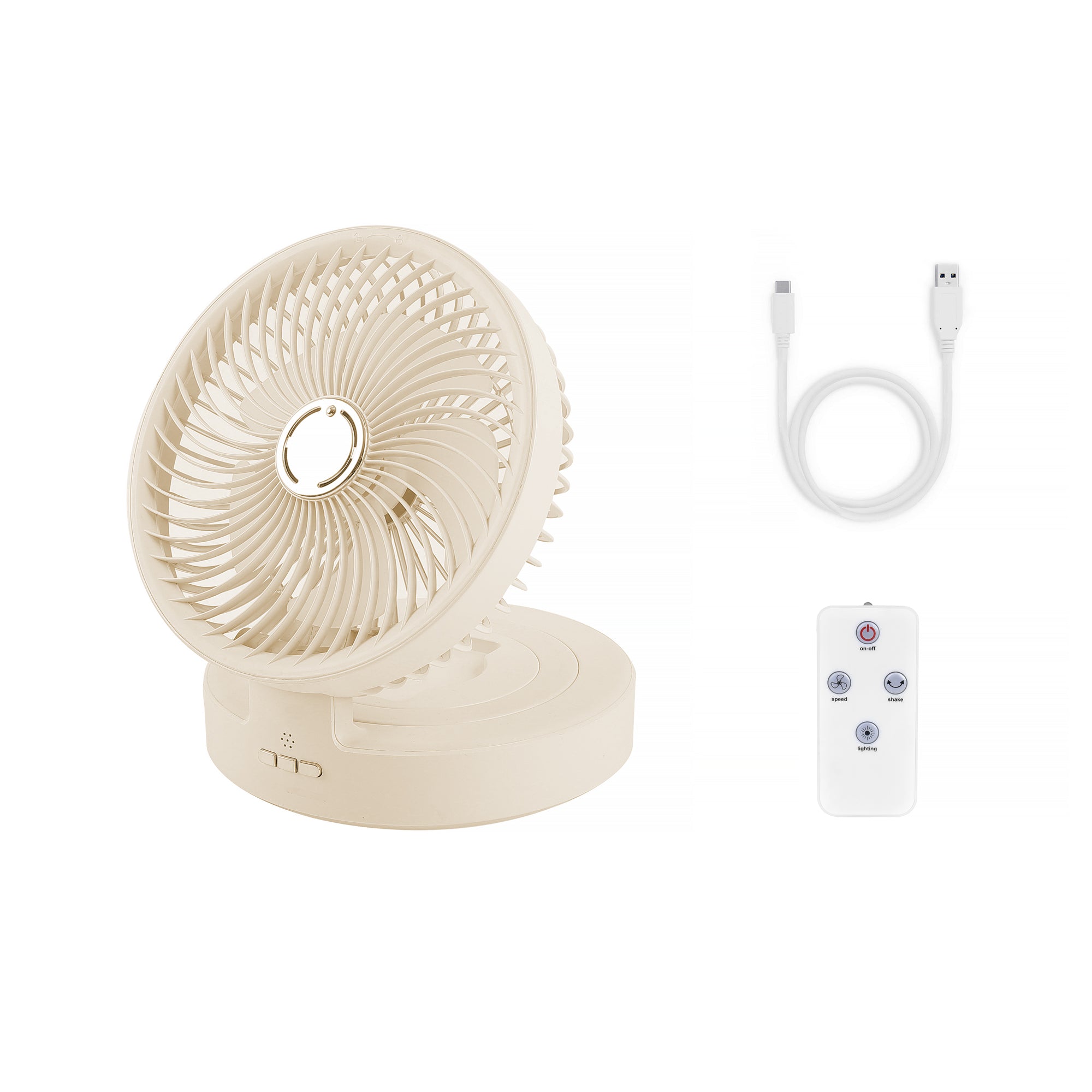 Usb Rechargeable Auto Oscillation Cordless Fan With Remote Night Light - 01