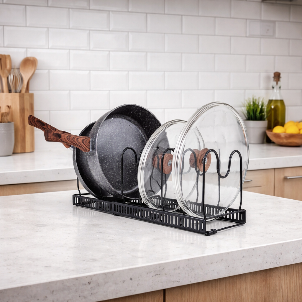 Expandable Pan Organiser in Kitchen - Black
