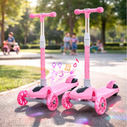 Foldable Kids Scooter with LED Lights and Built-In Music - Pink