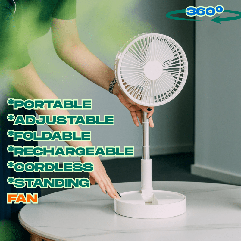 Folding Portable Height/Tilt Adjustable Rechargeable Cordless Fan