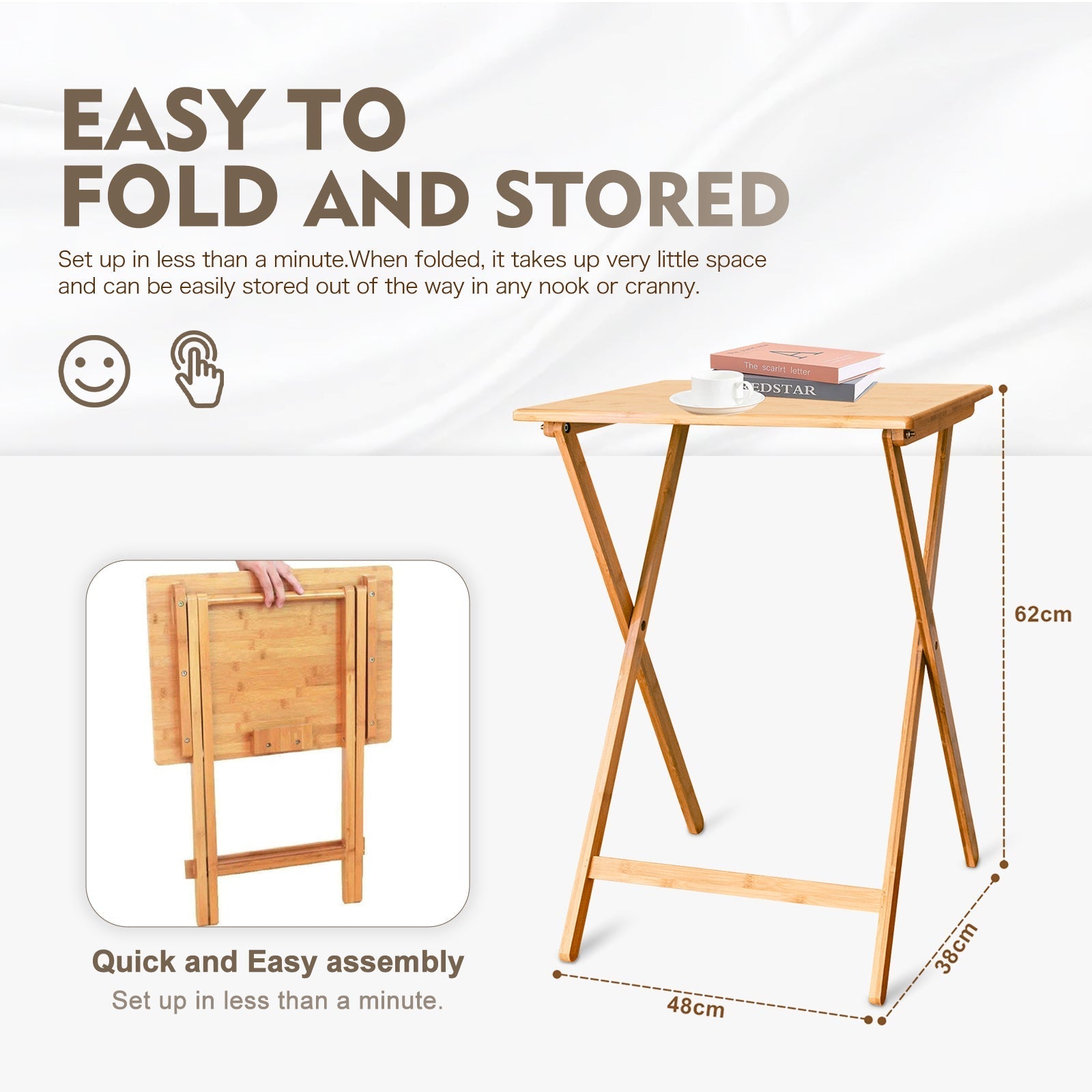 2 Pcs Bamboo Folding Laptop Tray Snack Table - 05