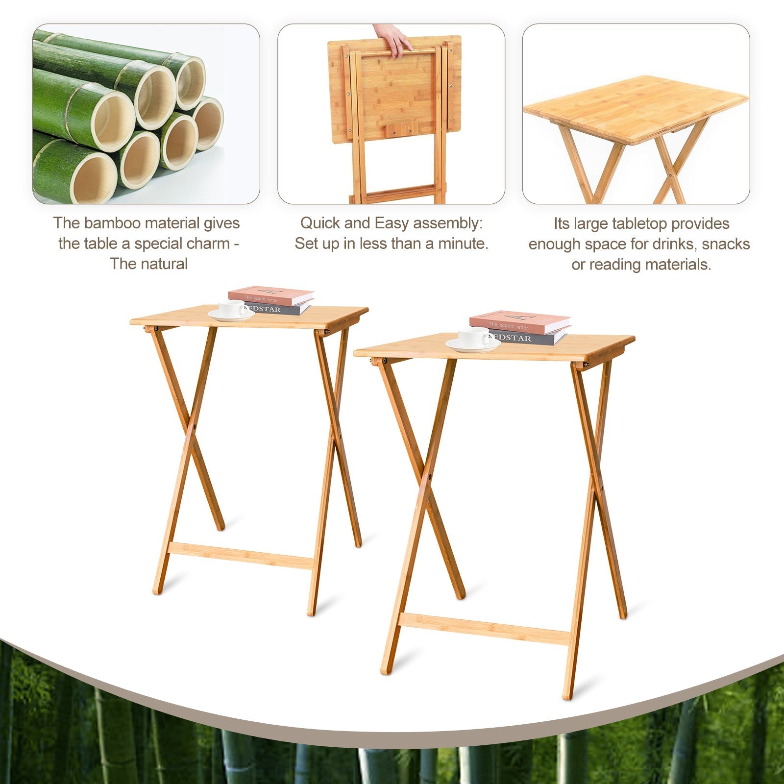 2 Pcs Bamboo Folding Laptop Tray Snack Table - 01