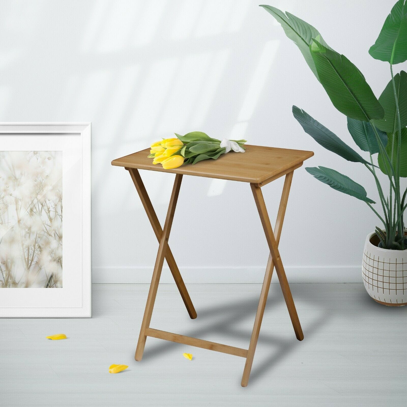 2 Pcs Bamboo Folding Laptop Tray Snack Table - 07