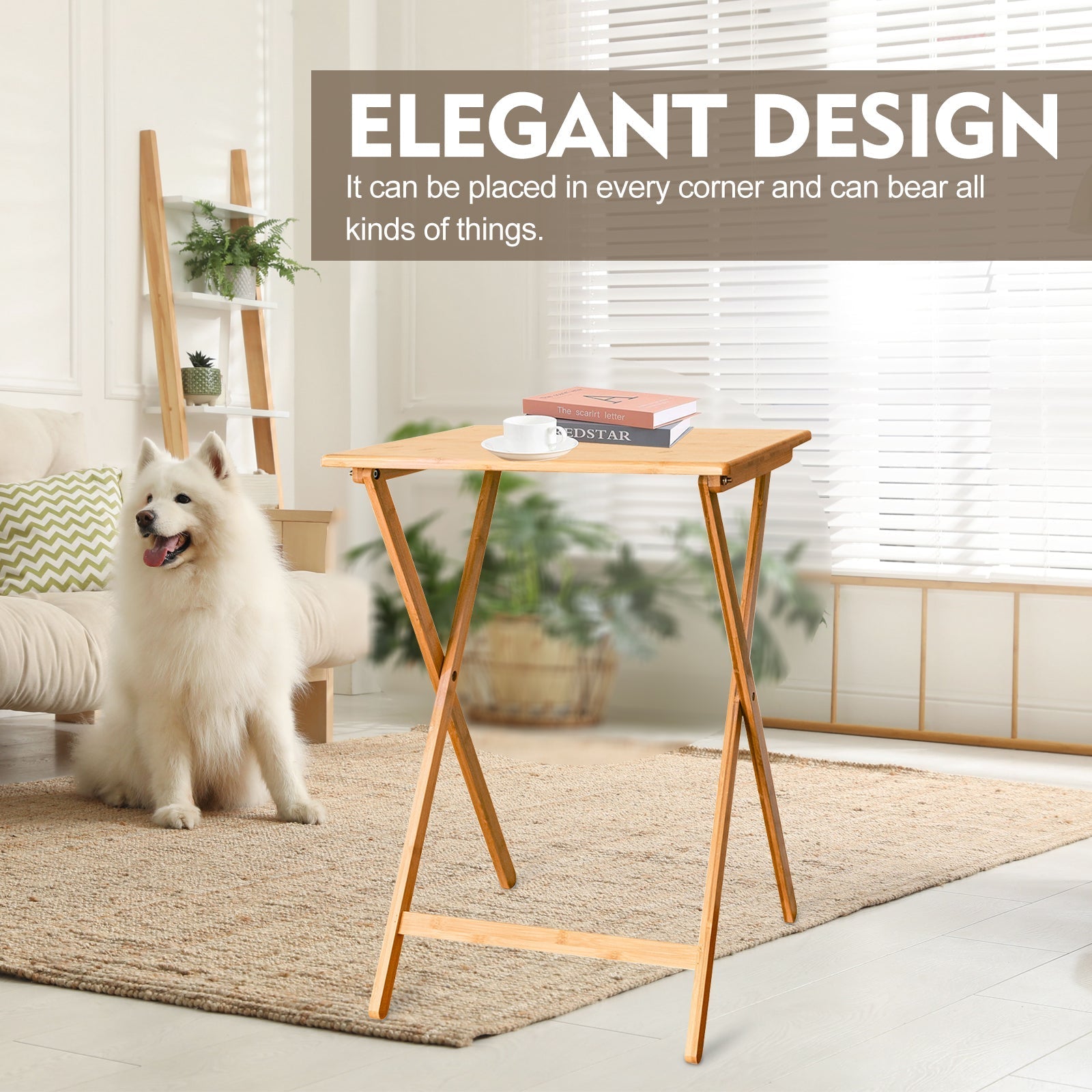 2 Pcs Bamboo Folding Laptop Tray Snack Table - 02