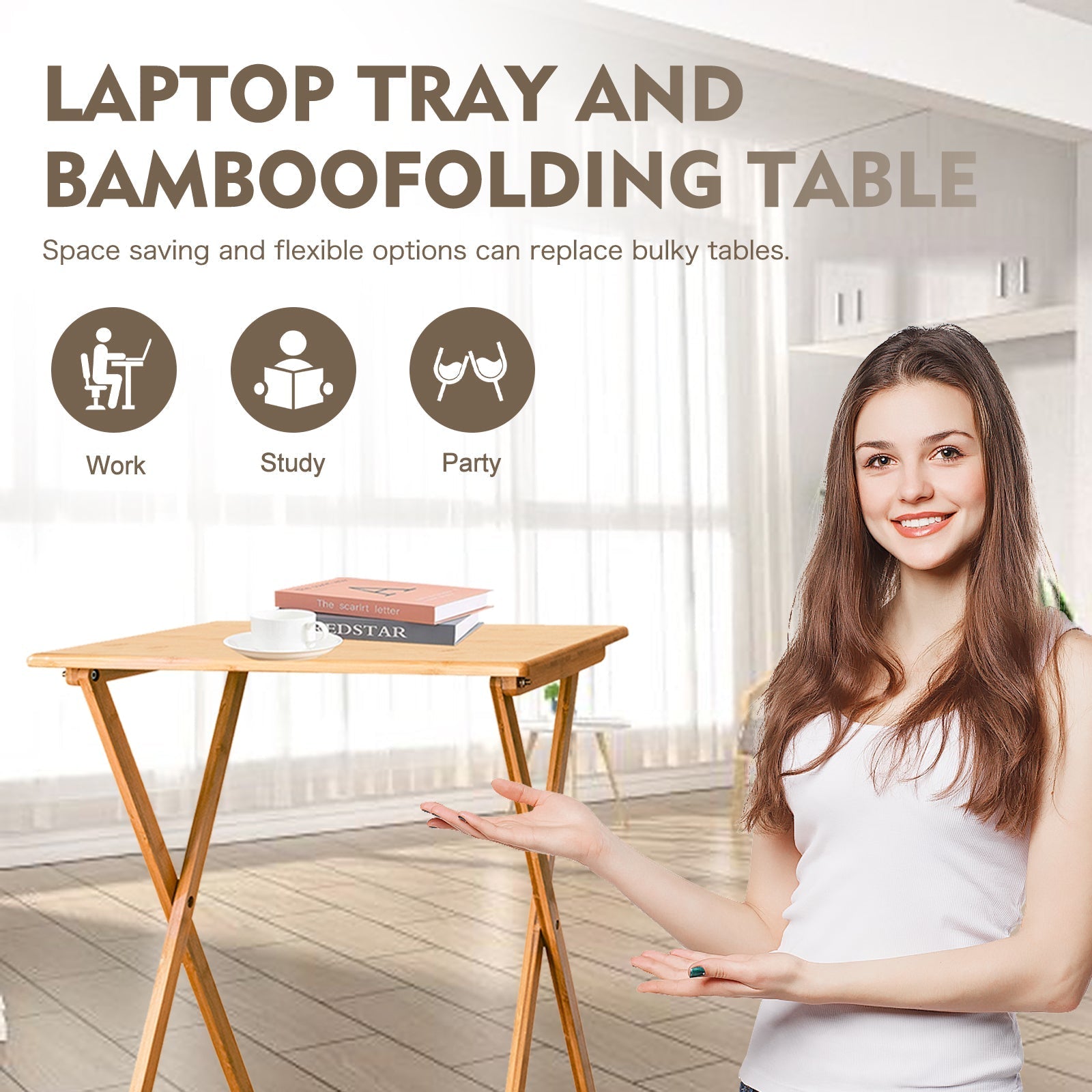 2 Pcs Bamboo Folding Laptop Tray Snack Table - 03
