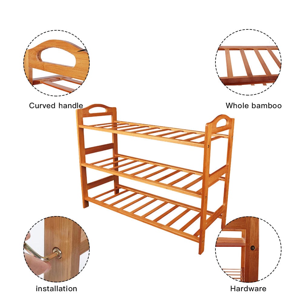 Bamboo 3 Tiers Layers Storage Shoe Rack Organiser - 06