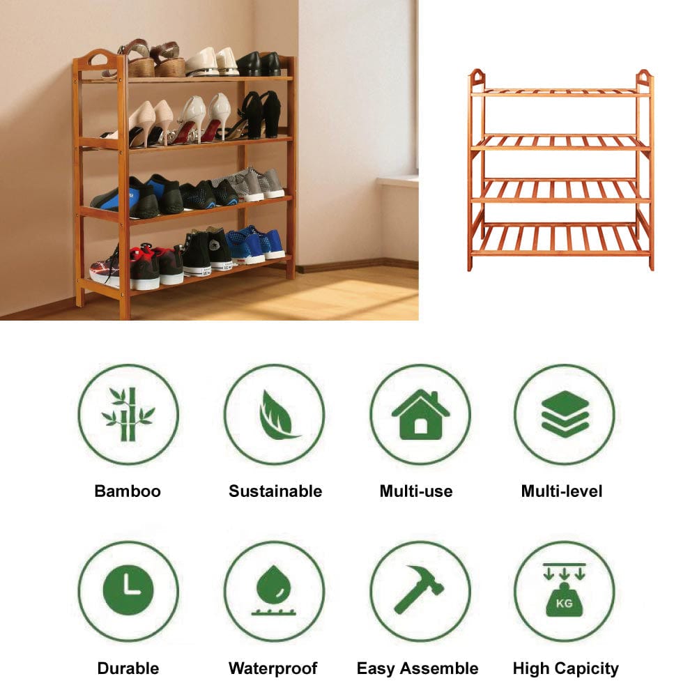 Bamboo Storage Shoe Rack Organiser 4 Tiers Layers - 08