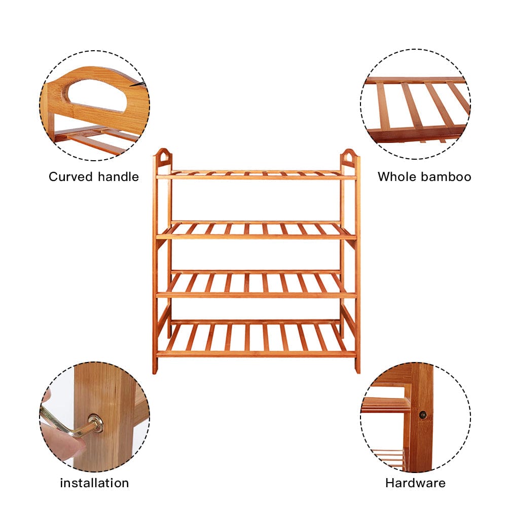 Bamboo Storage Shoe Rack Organiser 4 Tiers Layers - 07