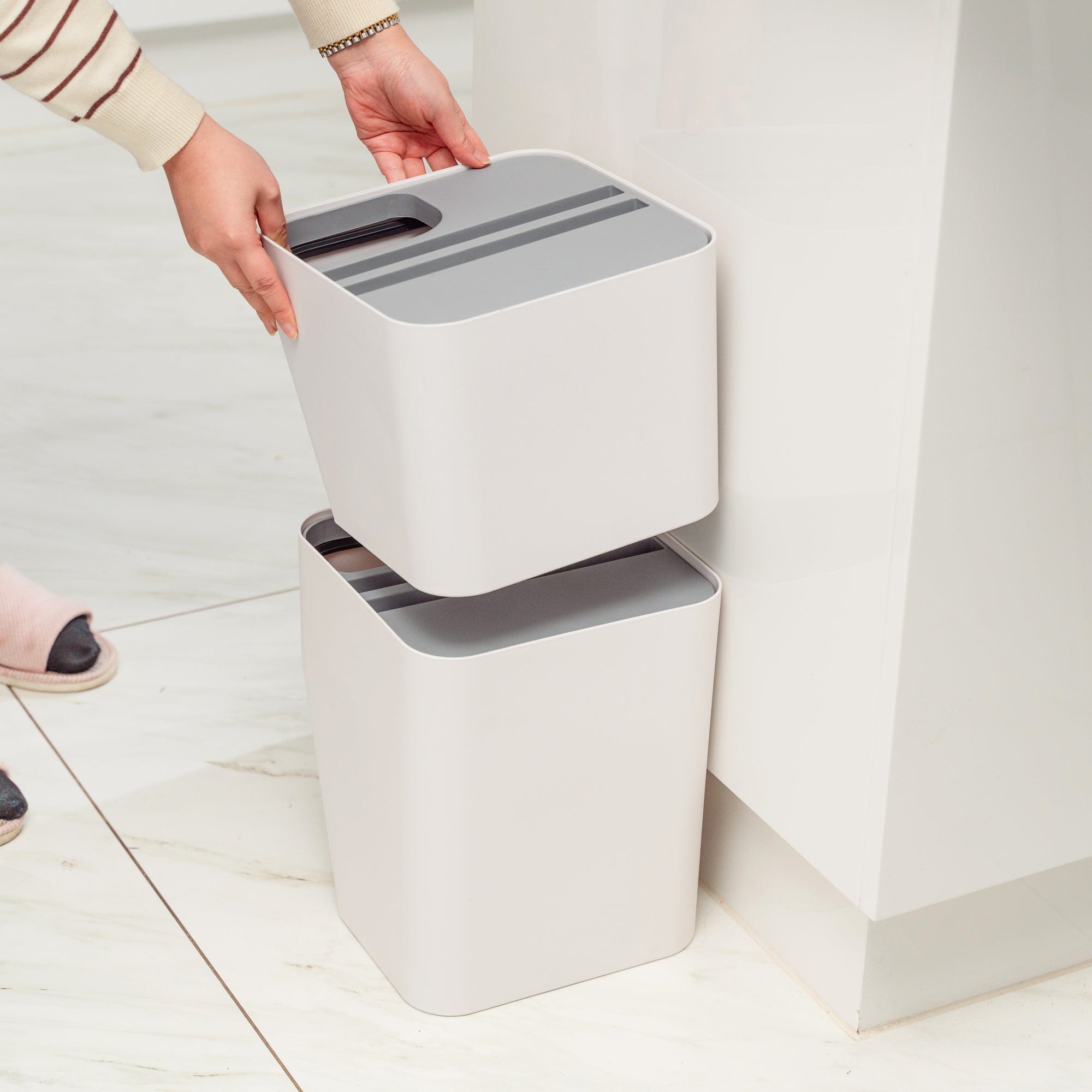 12L Stackable Plastic Kitchen Trash Bin Household Classification Storage Box - 06