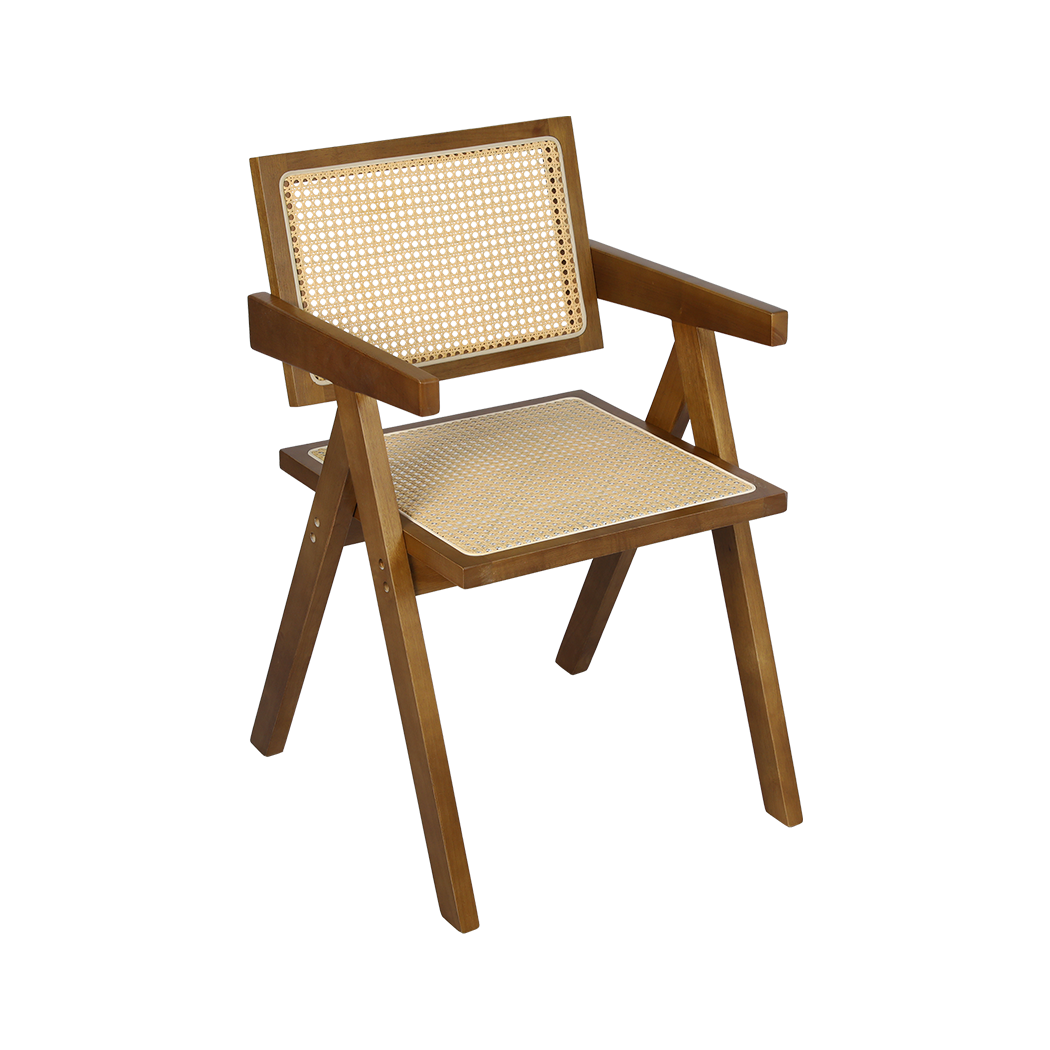 Levede 2x Walnut Wicker Armchair Dining Chair-1966287372182229000