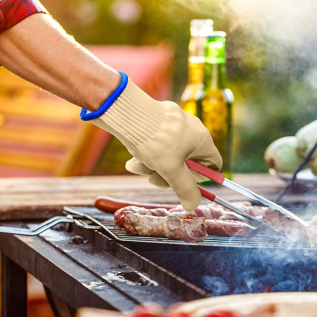 1 Pair 5 Finger Oven Mitt Bbq Grill Gloves - 05
