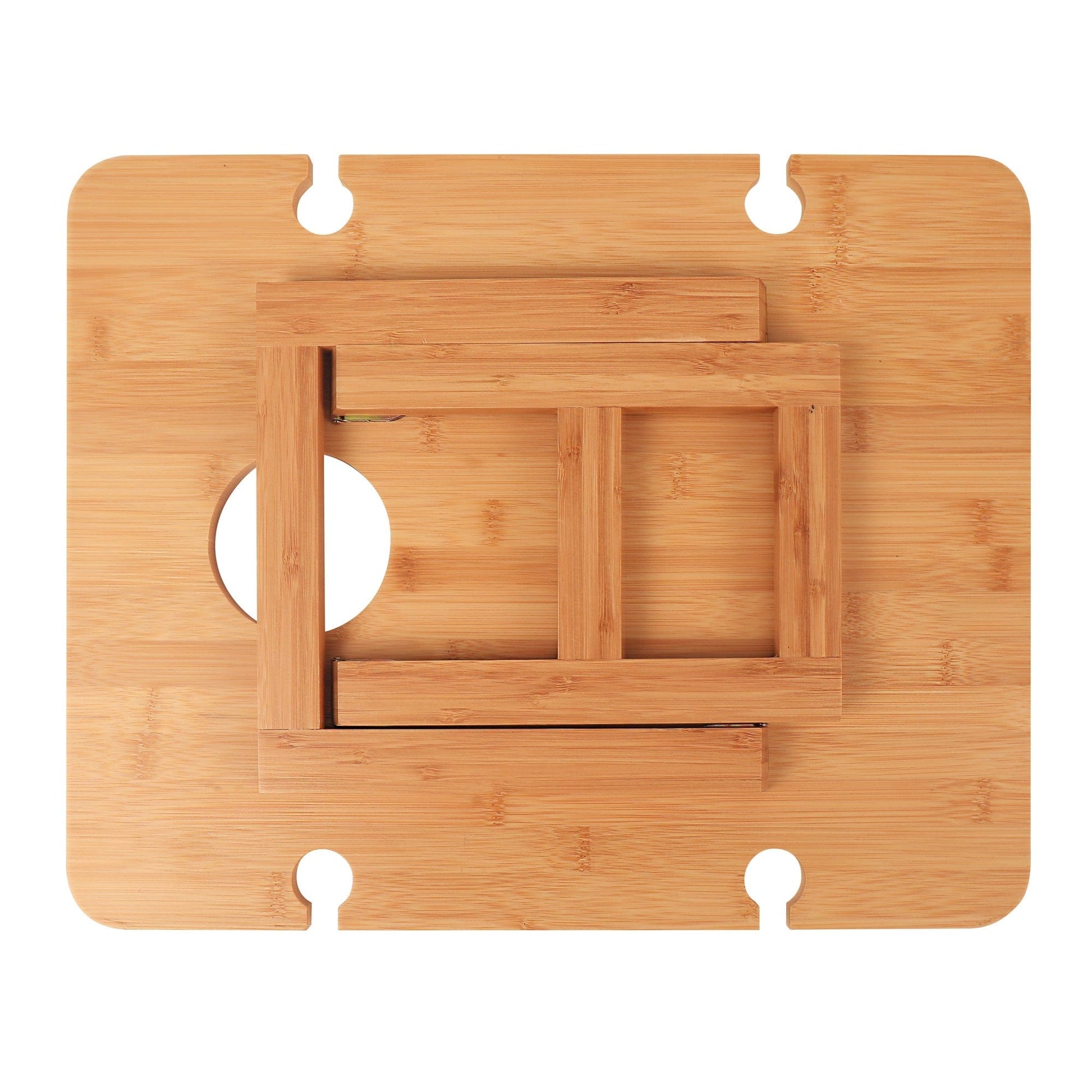 Bamboo Foldable Picnic Table Tray With Wine And Glass Holders - 10
