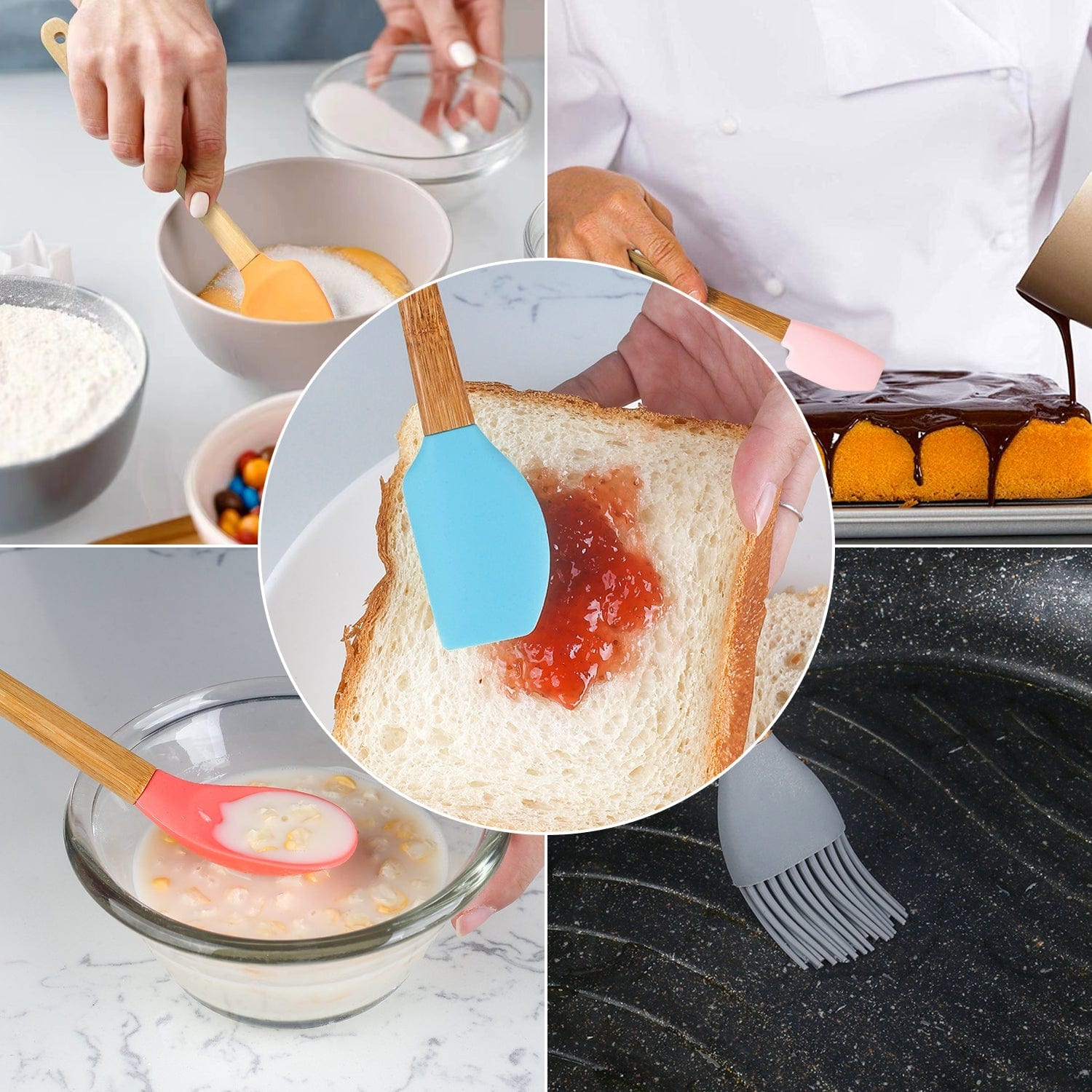 5Pcs Mini Silicone And Bamboo Utensils Set - 07