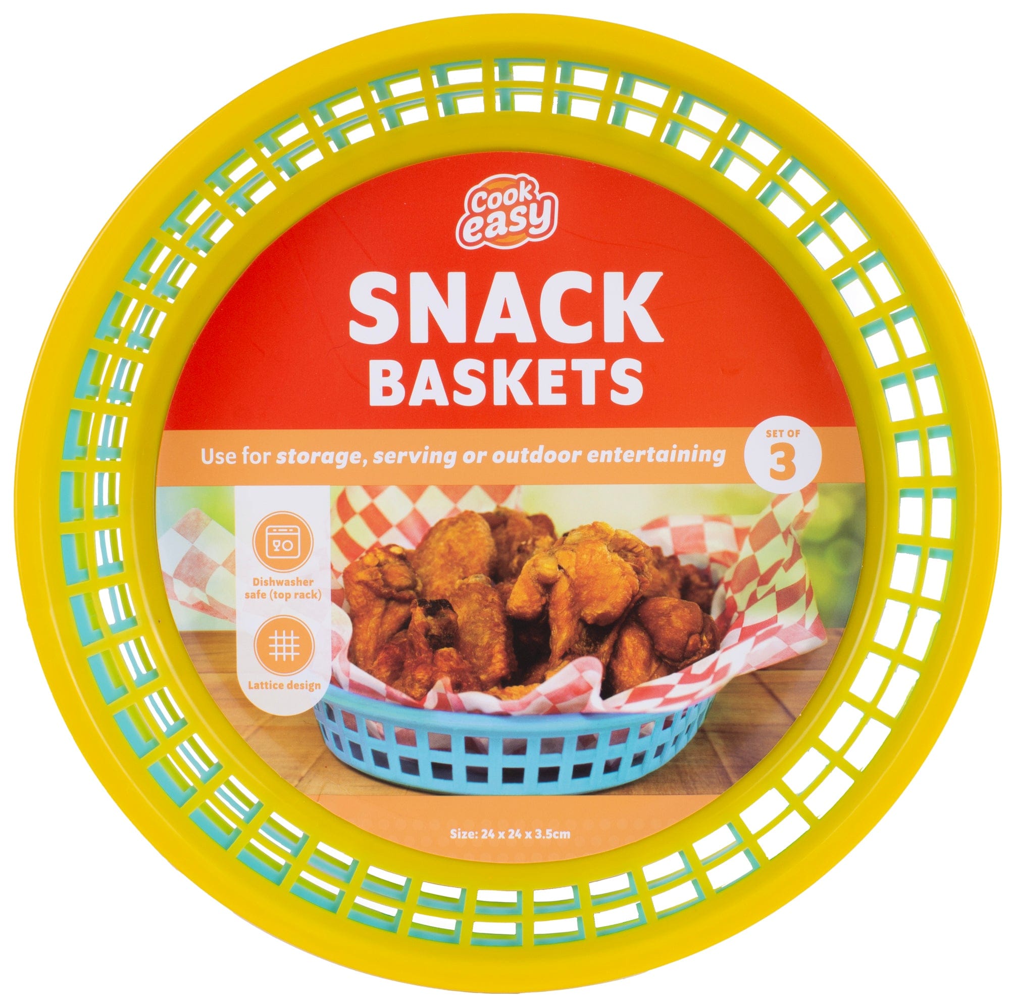 3 Pcs Cook Easy Round Plastic Snack Baskets - 12