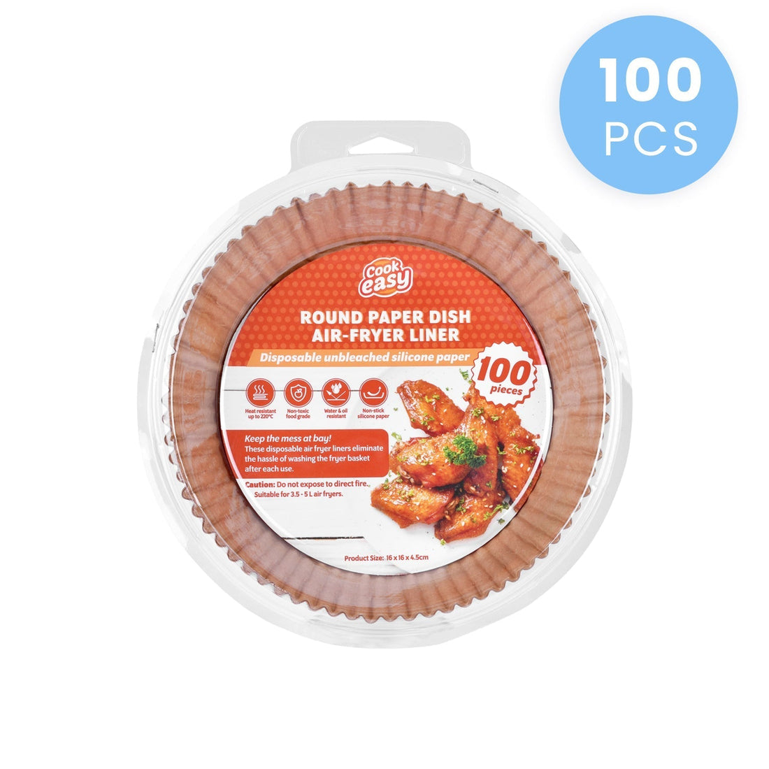 100 Pcs 16Cm Round Disposable Unbleached Silicone Paper Dish Air Fryer Liner - 01
