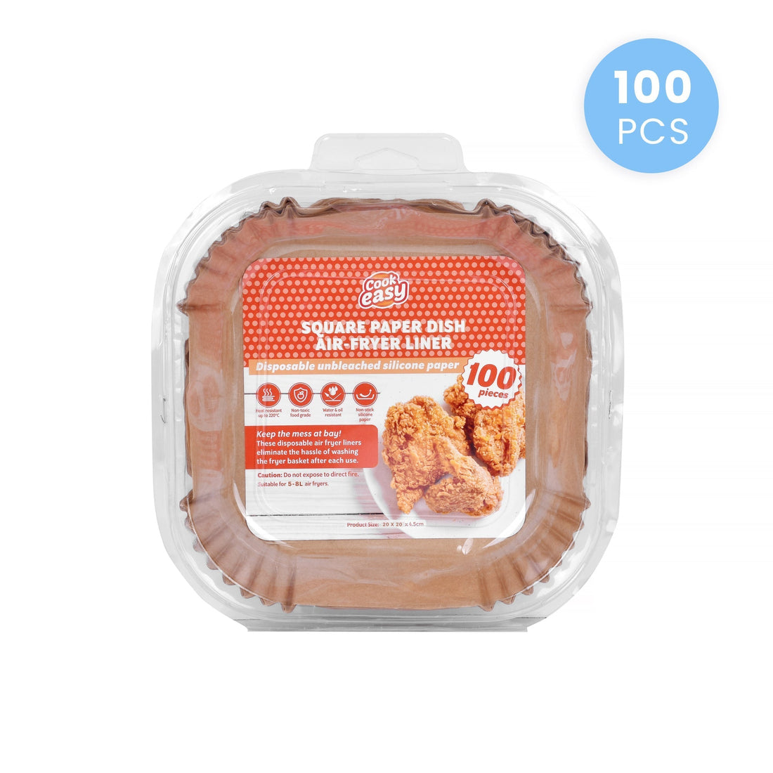 100 Pcs 20Cm Square Disposable Unbleached Silicone Paper Dish Air Fryer Liner - 01