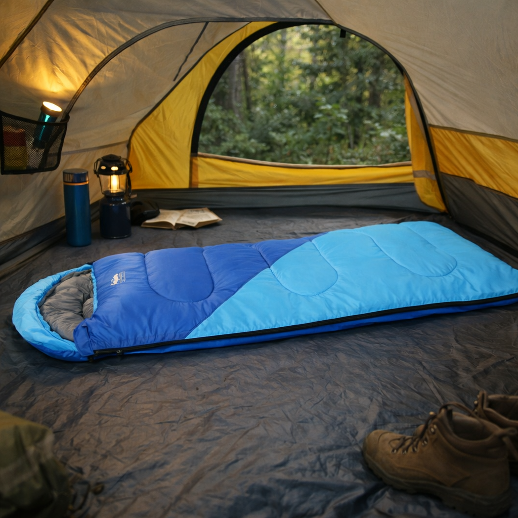 Kids Single Sleeping Bag 172cm Thermal Camping Hiking - Blue
