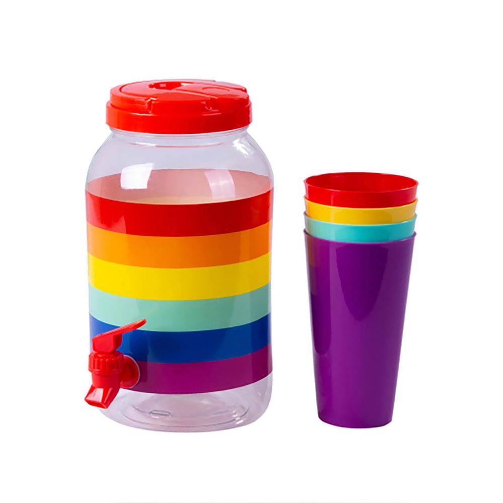 5 Pcs 38L Leakproof Beverage Dispenser With 4 Cups Rainbow - 01