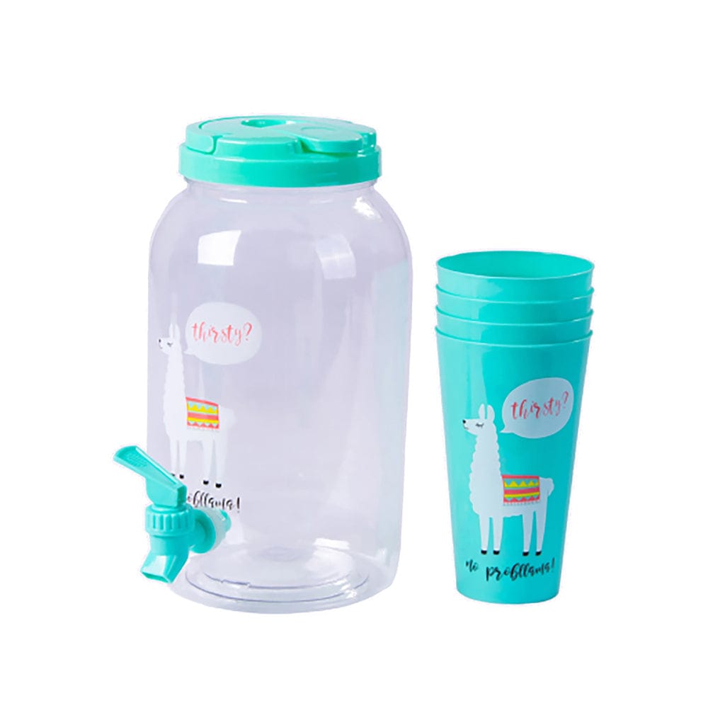 5 Pcs 38L Leakproof Beverage Dispenser With 4 Cups Blue - 01