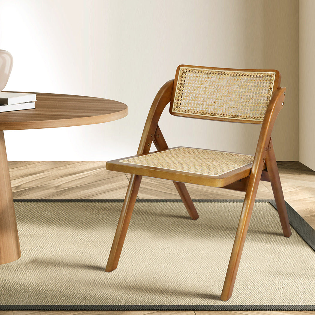 Levede 2X Foldable Rattan Dining Chairs Walnut-1954802988602232838