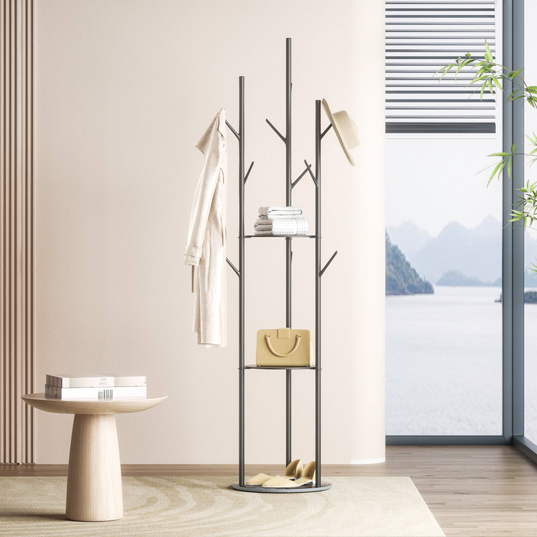 Levede Coat Rack Clothes Stand 8 Hook Organizer Black-1954803015181537286