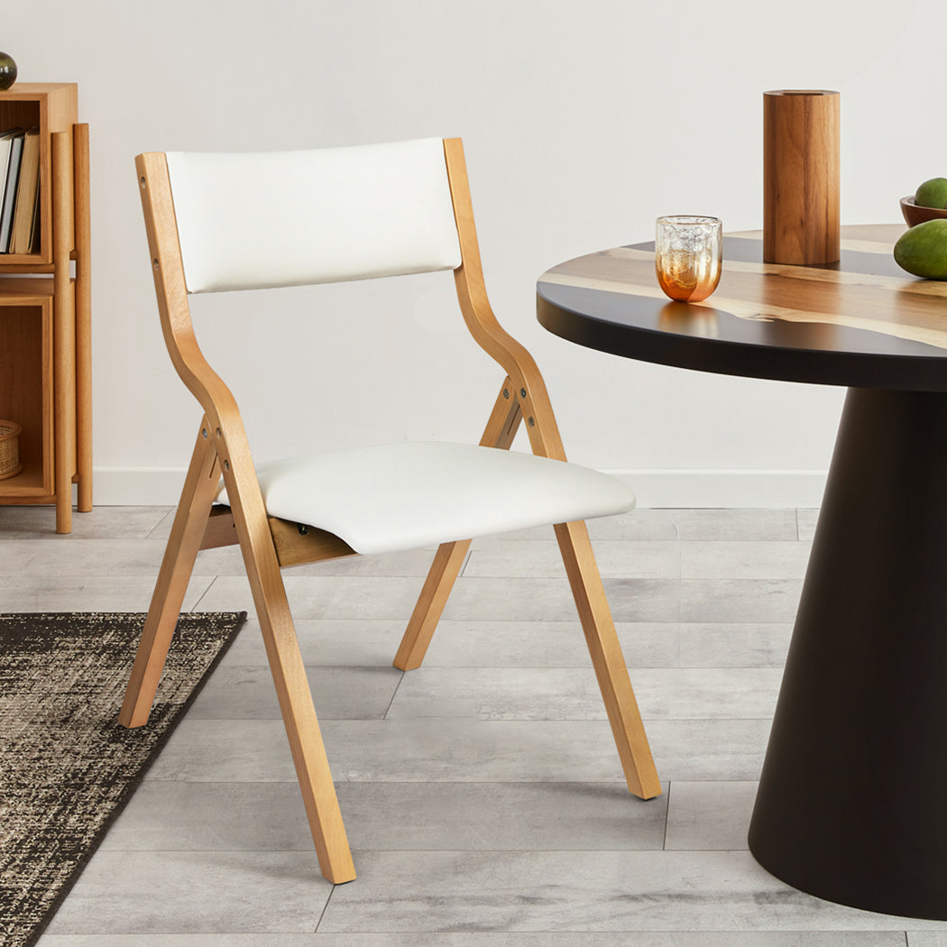 Levede 4x Dining Chairs Foldable PU Beige-1966287369070055430