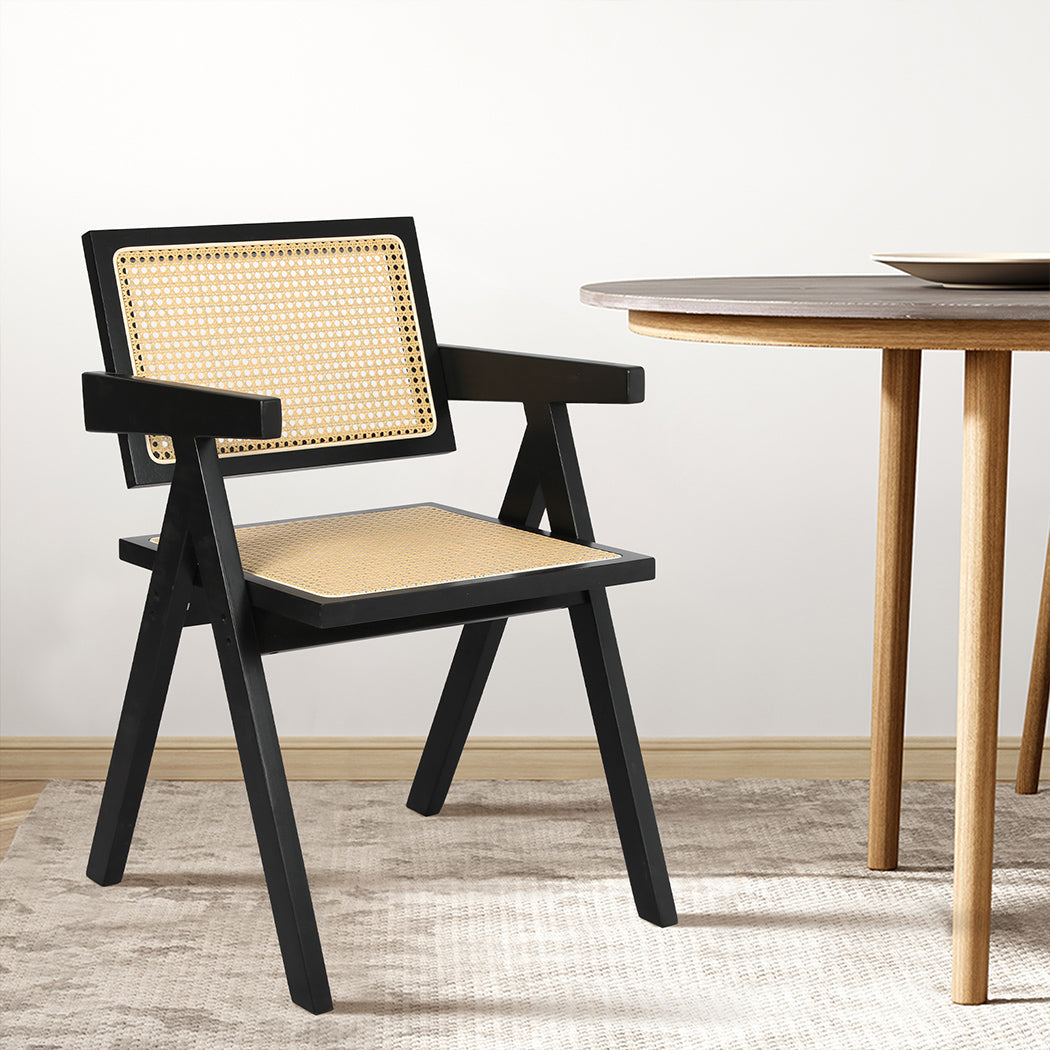 Levede 1x Black Wicker Armchair Dining Chair-2018816874145517575