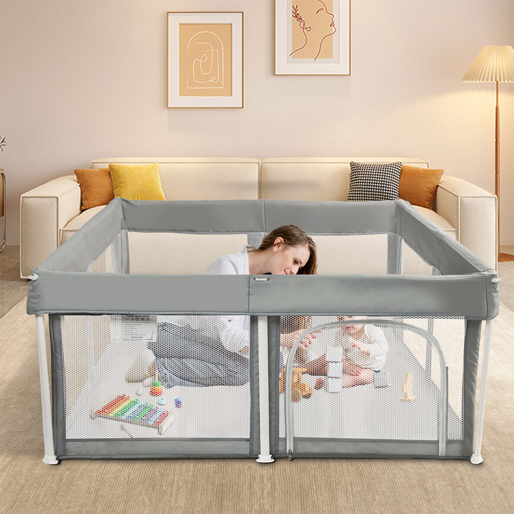 Kids Playpen Foldable 125X125 &amp; 30 Ocean Balls - Grey