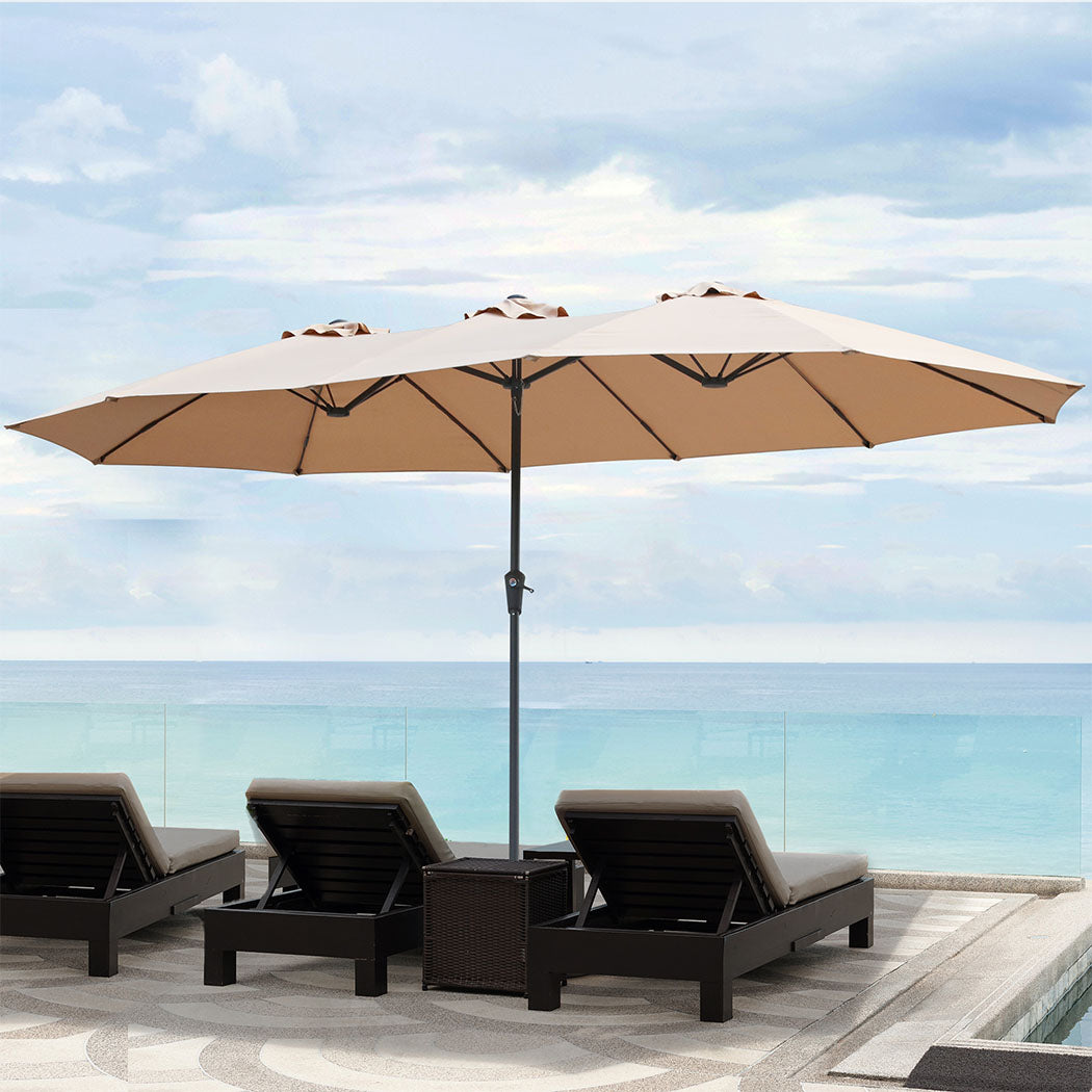 Centra 4.5M Double-sided Patio Umbrella Outdoor Umbrella Base Stand Khaki-2018816843380297734