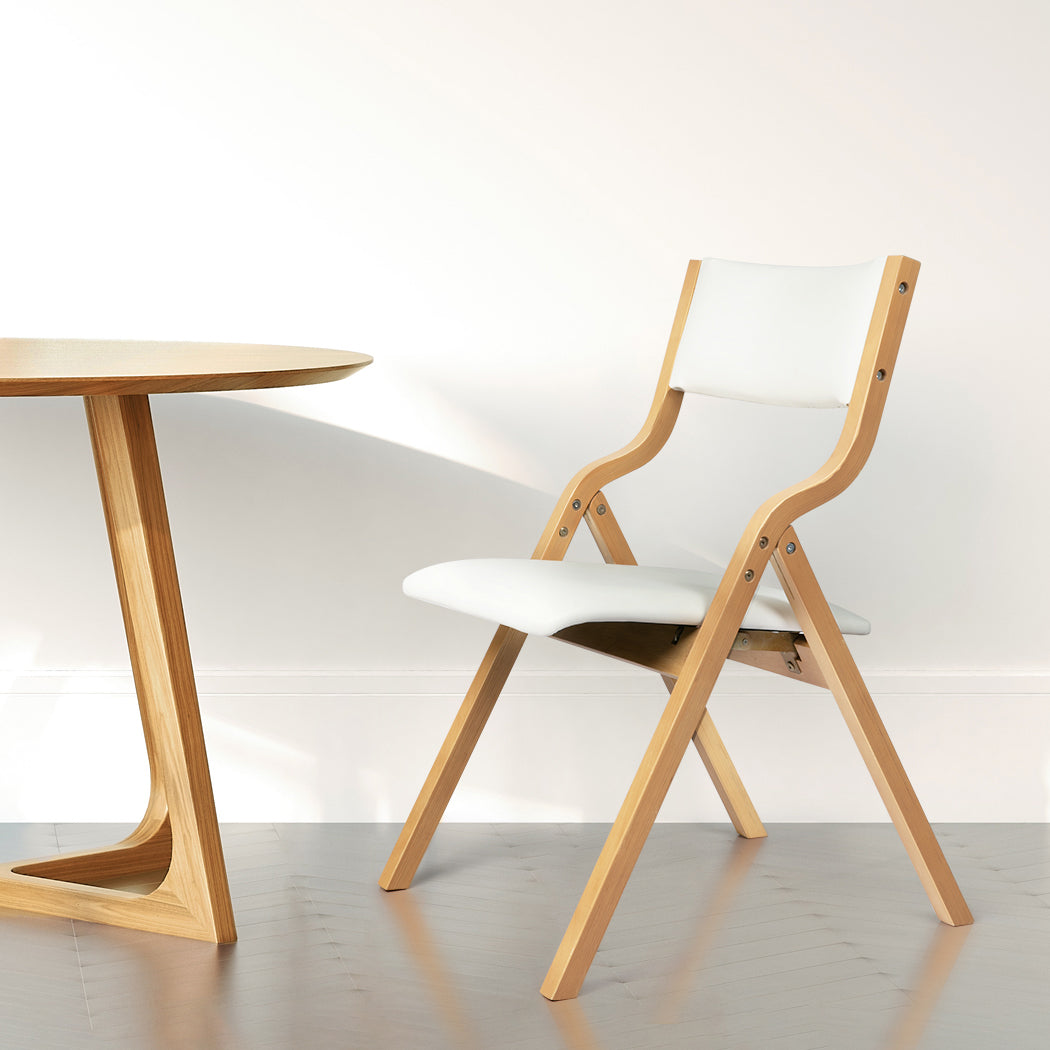 Levede 2x Dining Chairs Foldable PU Beige-1954802992888811527