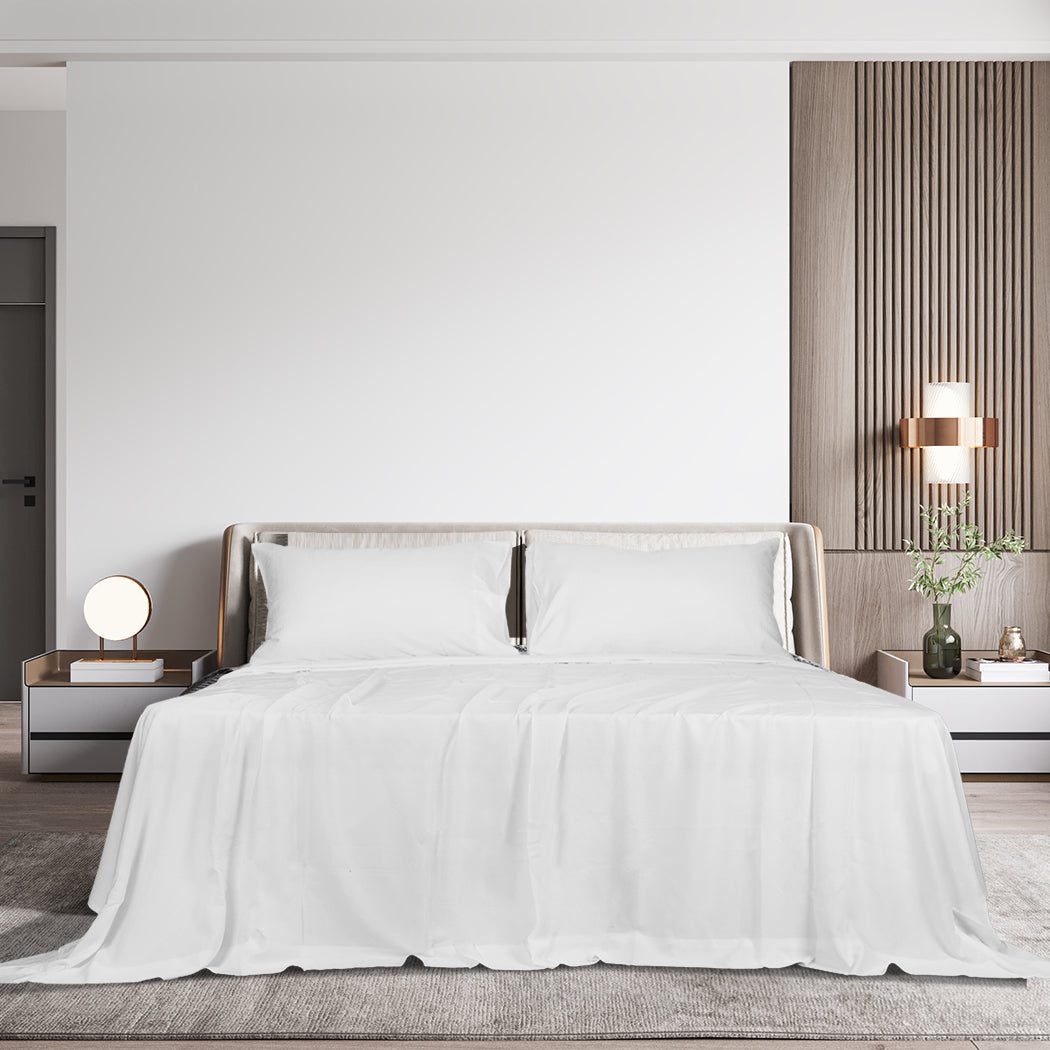 Dreamz 4pcs Queen Size 100% Bamboo Bed Sheet Set in White Colour-1954802920960692231