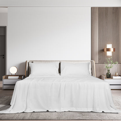 Dreamz 4pcs Queen Size 100% Bamboo Bed Sheet Set in White Colour-1954802920960692231