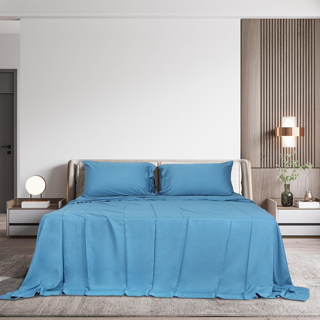 Dreamz 4pcs King Size 100% Bamboo Bed Sheet Set in Blue Colour-2006733220518957063